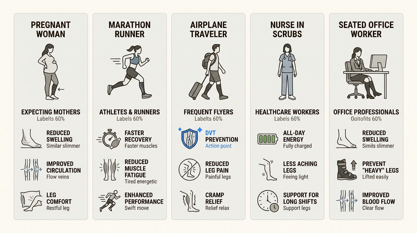 From athletes to healthcare professionals, various groups use compression therapy to manage leg fatigue and reduce the risk of serious circulatory issues.